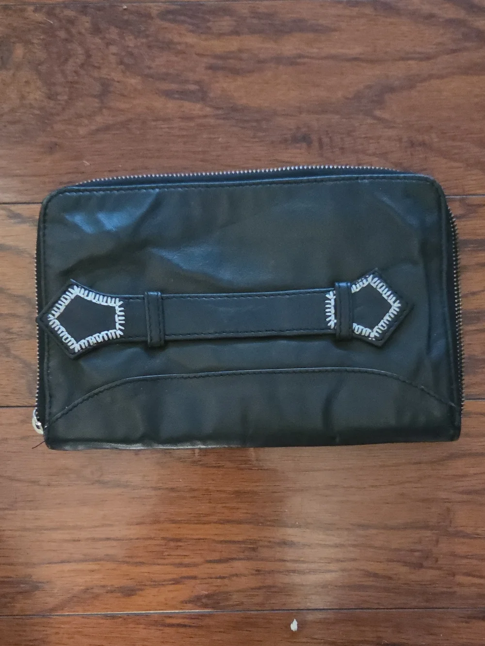 Free People Leather Clutch With White Embroidery